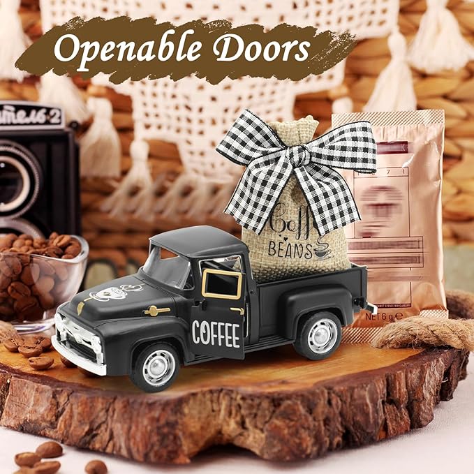 Black Mini Metal Truck Decor: Farmhouse Coffee Bar Decor - Vintage Truck Decor for Countertop, Tiered Tray, Coffee Station