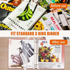 40Pcs 3 Hole Punched Magazine Holders, Magazine Organizer, 3 Ring Binder Insert Strips, Translucent White