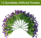 Artificial Faux Flowers Plants for Outdoors Outside Spring Summer Decoration,12 Bundles Realistic Fake Flowers Plant Greenery Silk Daisy UV Resistant Planters Porch Patio Garden Home (Double Purple)