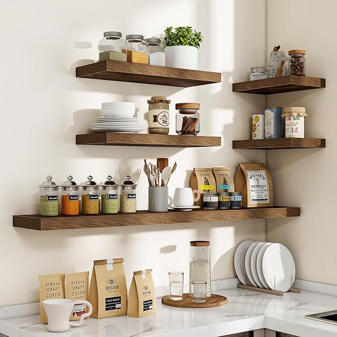 Acovy 48 Inch Floating Shelves, 48"x9.25"x1.5" Inch Deep Floating Shelves for Wall, Wooden Shelves for Bathroom, Bedroom, Living Room, Brown, 1 Piece
