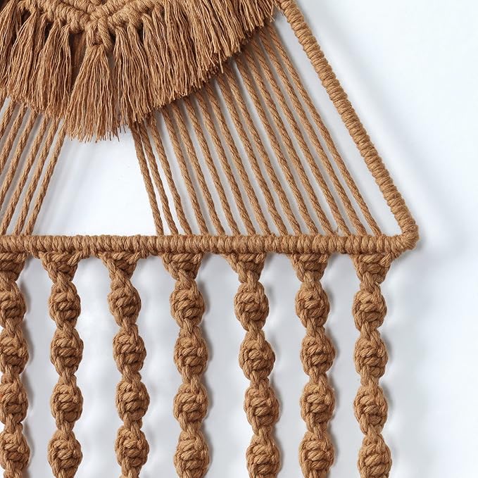 LOMOHOO Macrame Woven Wall Hanging Dream Catcher Triangle Tassel Geometric Art Boho Backdrop Bohemian Home Decor Wall Art Beautiful Apartment Dorm Room Door Decoration(Brown)