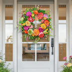 Spring Wreaths for Front Door 24 Inch,Summer Wreath with Rose,Peony,Dahlia,Spring Door Wreath for Holiday Farmhouse Indoor Outdoor Wall Home Decor