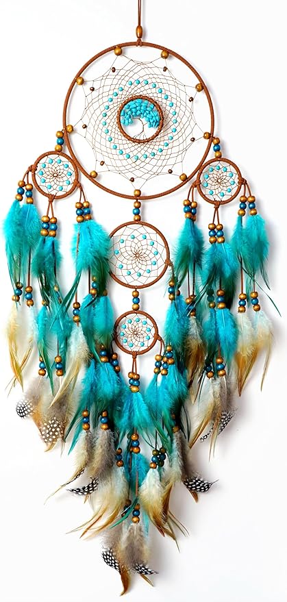 Large Dream Catchers, Boho Handmade Woven Turquoise Dream Catchers Wall Hanging for Bedroom Home Decor, Wedding Party Decor, Adults Boys Girls Festival Blessing Gift (Turquoise & Brown)