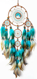 Large Dream Catchers, Boho Handmade Woven Turquoise Dream Catchers Wall Hanging for Bedroom Home Decor, Wedding Party Decor, Adults Boys Girls Festival Blessing Gift (Turquoise & Brown)