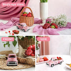 Strawberry Truck Decor, Pink Pickup Truck with Fake Strawberries, Rustic Farmhouse Tiered Tray Decor, Spring Country Kitchen Decorations for Home Office
