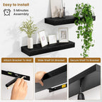 Fun Memories Floating Shelves Bathroom for Wall Mounted Shelves, 20 Inch Wood Shelf Set of 2, Home Storage & Display Decor, Black