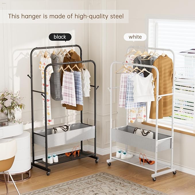 Clothes Garment Coat Rack Drying Clothing Racks Metal Freestanding for Hanging Clothes Portable Closet for Laundry Bedroom White