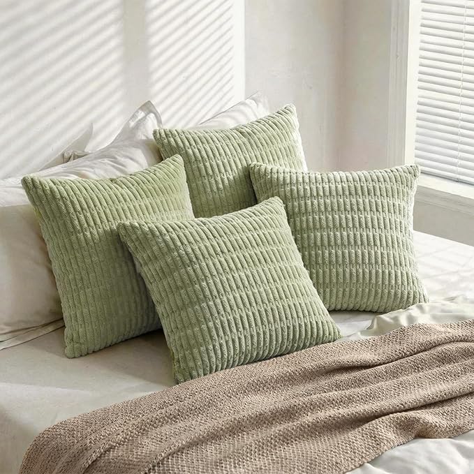 Fancy Homi 4 Packs Decorative Throw Pillow Covers for Living Room Couch Bed, Modern Farmhouse Boho Home Décor Accent Cushion Case, 22" x 22", Sage Green