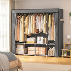 Portable Closet, 66 Inch Large Capacity Wardrobe for Closet Organizers and Storage with Non-Woven Fabric Cover, 4 Hanging Rods, 8 Shelves(Grey)