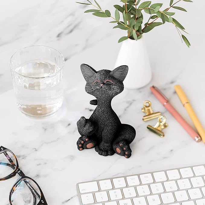 JFSM INC. Catitude Whimsical Smiling Cat Raising Middle Finger Figurine - Hilarious Get Ready for Laughs - Stress Relief - Gifts for Cat Lovers,