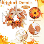 4 Pcs 3 Inch Fall Floral Wreaths Autumn Harvest Sunflowers Pumpkins Leaves Berries Hanging Candle Rings Wreath Mini Thanksgiving Table Centerpiece Wreath for Pillar Cabinets Farmhouse Decoration