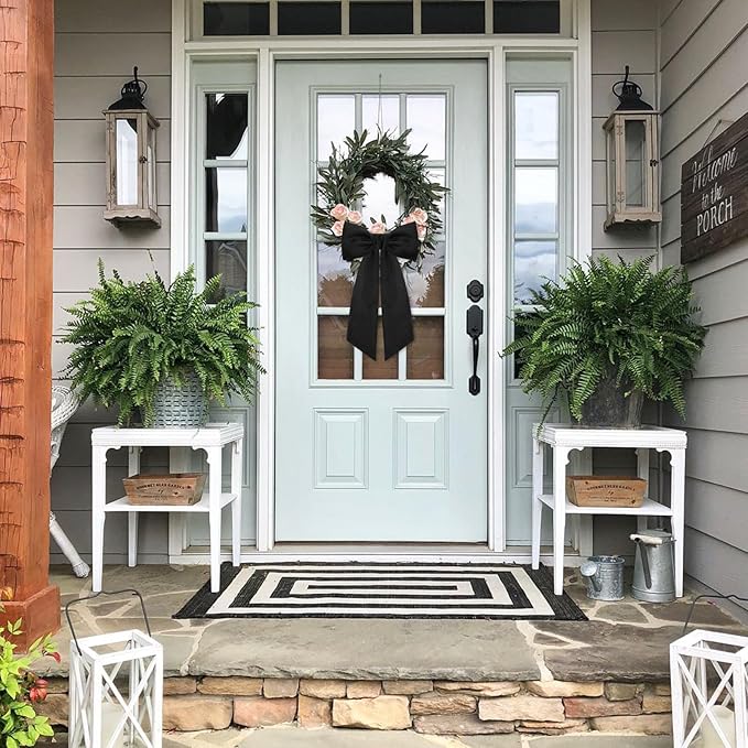 2 Pcs Black Wreath Sash for Front Door Linen Wreath Ribbon Bow for Yard Porch Garland Home Decor