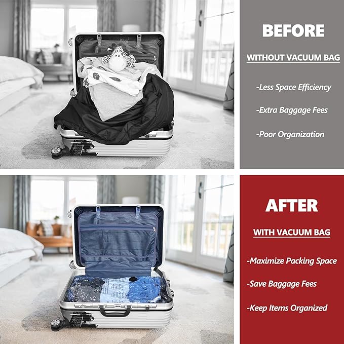 Vacuum Bags for Travel with Rechargeable Pump, 10 Large Compression Packing Seal Bags for Luggage Suitcase, Space Saver for Clothing and Clothes Storage Travel