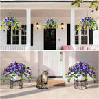 Homsunny Artificial Fake Flowers Plants for Outdoor Decoration, 2 Pcs Faux Silk Flower Bougainvillea Vines Look Real UV Resistant for Home Porch Patio Balcony Yard Spring Decor(Purple)