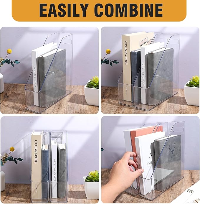 MAQUITA Magazine Holder, 2 Pack Acrylic Magazine File Holder,A4 Vertical File Organizer with Handle for Desk,Clear Document Rack File Folder Storage Bin