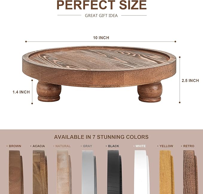 EOSAHR Rustic Pine Wood Riser for Kitchen Counter - Farmhouse Round Pedestal Stand Apply to Home Essentials - Bathroom Tray for Bathroom Decor (Vintage Brown)