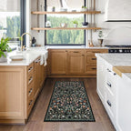 Moynesa Floral 2x3 Entryway Rug, Washable Kitchen Rugs Non Slip Front Door Mat for Indoor Entrance, Boho Ultra Thin Small Rug Soft Botanical Throw Carpet for Bathroom Bedroom, Black