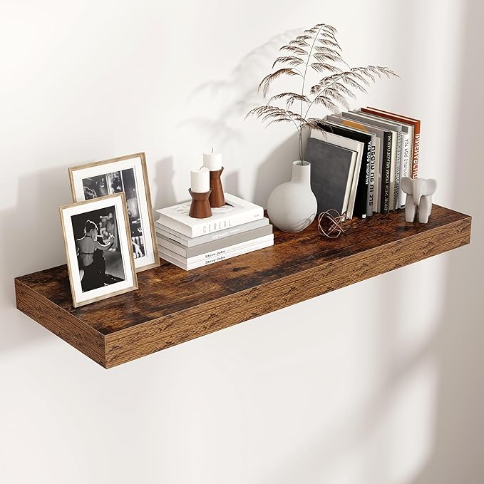 Venusmiles Floating Shelves for Wall, 36 Inch Wide x 12 Inch Deep Floating Shelves, Long Wood Floating Wall Shelf Shelves for Living Room Bathroom Bedroom Kitchen Home - (Brown, 36" W x 12" D x 2" H)