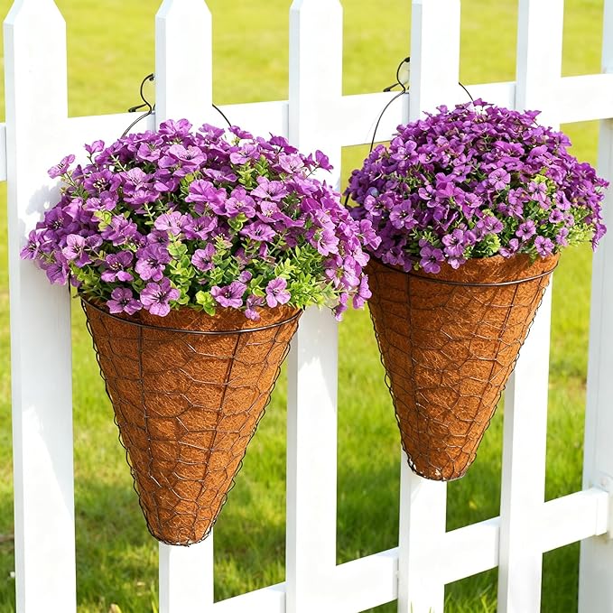 24 Bundles Artificial Flowers for Outdoor Realistic Faux Flower Spring Summer Garden Home Decoration, Hanging Daisy with Eucalyptus Leaves Fake Plants Greenery Balcony Porch Patio Front Door Decor