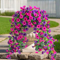Fake Artificial Hanging Flowers for Outdoor, 2 PCS Silk Morning Glory Faux Flowers with Eucalyptus Leaves,Realistic Hanging Plants for Wedding Home Office Garden Decor