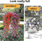 Artificial Hanging Flowers for Outdoors, 6 Pcs Fake Plant for Spring Summer Decoration, UV Resistant Realistic Silk Faux Flowers Outside Indoor Planter Porch Patio Balcony Yard Decor