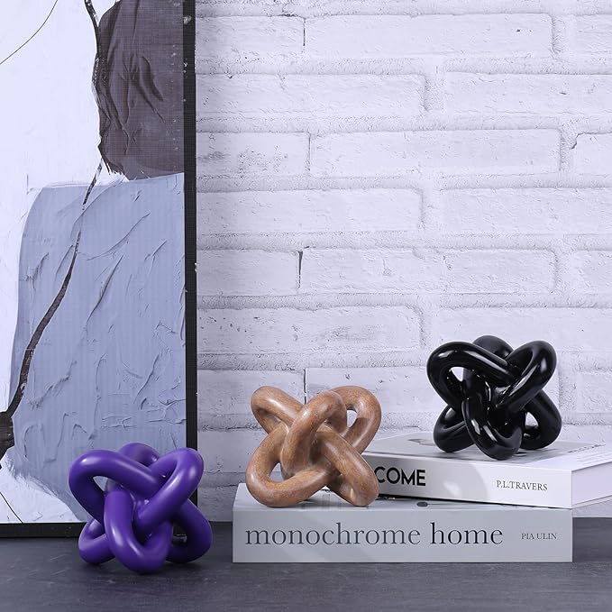 DOVDOV Purple Knot Sculpture, Triple Knot Statue, Purple Home Decor, Perfect for accenting Rustic-Style Coffee Tables, Living Room TV Stands, Dining Tables, and entryway Shelves.