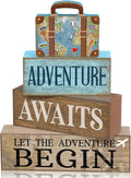Lineshading 4 Pcs Travel Themed Party Decorations Travel Table Decor Vintage Suitcase Wooden Stacked Sign Bon Voyage Party Decor Adventure Awaits Table Centerpieces for Baby Shower Retirement Birthday