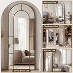 Antok 71" x 28" Full Length Mirror, Floor Mirror Arched Window Decorative Mirror, Metal Framed Decor Farmhouse Floor Mirrors Art Pane Mirrors Wall Decor for Bedroom, Living Room, Entryway Black