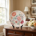250th Anniversary Decorative Plates 10 Inch Watercolor Floral Patriotic Decorations Commemorative Plates with Stand Memorial Day 4th of July Veterans Day Home & Office