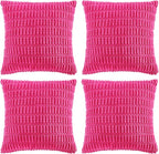 Fancy Homi 4 Packs Decorative Throw Pillow Covers for Living Room Couch Bed, Modern Farmhouse Boho Home Décor Accent Cushion Case, 18" x 18", Hot Pink