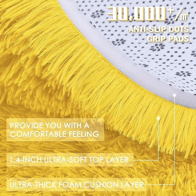 OLANLY 5x8 Machine Washable Large Area Rugs for Living Room, Bedroom, Soft Fluffy Shaggy Bedside Rug, Indoor Floor Carpet for Kids Girls and Boys, Dorms, Nursery, Home Decor Aesthetic, Yellow