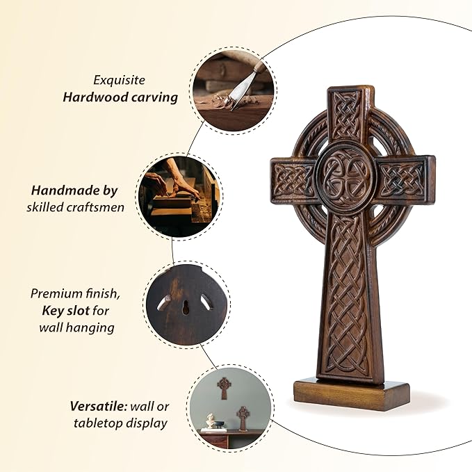 DAICAT - Hand-carved Wooden Celtics Wall Cross, 10 Inch Celtic Cross for Home Decor, Spiritual and Religious Wall Art Décor, Unique Gift for Birthday, (No 4)