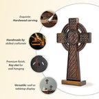 DAICAT - Hand-carved Wooden Celtics Wall Cross, 10 Inch Celtic Cross for Home Decor, Spiritual and Religious Wall Art Décor, Unique Gift for Birthday, (No 4)