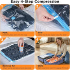 Travel Vacuum Storage Bags with Compact Cordless Pump, 15-Pack Space Saver Vacuum Seal Bags for Clothing & Luggage, Reusable Compression Bags in 3 Carry-On Sizes