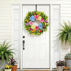 18 Inch Spring Wreaths for Front Door with Dahlias, Hydrangeas, Peonies, Eucalyptus - Artificial Spring Summer Front Door Wreath for Farmhouse, Porch, Window, Wedding, Indoor Outdoor Home Decor
