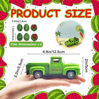 Watermelon Decor Mini Vintage Green Metal Pickup Truck with 6 Realistic Resin Mini Watermelons, Rustic Farmhouse Tiered Tray Decor for Kitchen Table, Happy Summer Party Home Decoration