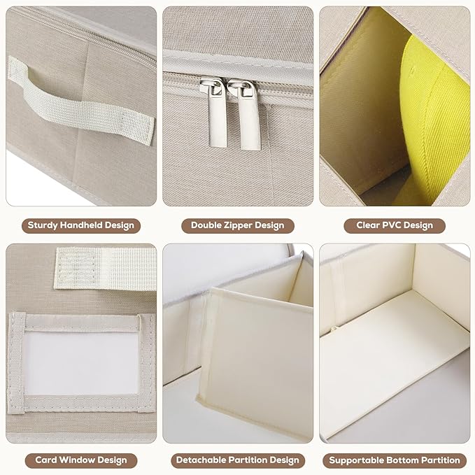Hat Storage for Baseball Caps-Holds Up to 24 Caps, Hat Organizer for Closet Stackable Hat Box with Cardboard, Dustproof Baseball Cap Organizer with 2 Handles for Home Travel (Beige, 1 Pack)