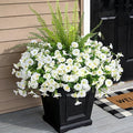 Artificial Flowers for Outdoors Faux Plants Outside Indoor,UV Resistant Silk Fake Petunia Tall Ferns for Home Patio Garden Back Yard Front Poch Decor Spring Summer(13 Bunchs,White)