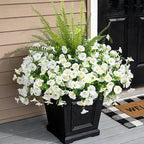 Artificial Flowers for Outdoors Faux Plants Outside Indoor,UV Resistant Silk Fake Petunia Tall Ferns for Home Patio Garden Back Yard Front Poch Decor Spring Summer(13 Bunchs,White)