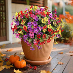 Artificial Flowers Outdoor UV Resistant Fake Plants, 12 Bundles Silk Daisy in Pots for Porch Patio Garden, Faux Potted Home Decor for Outside (Mix Pink, Red, Purple, Yellow)