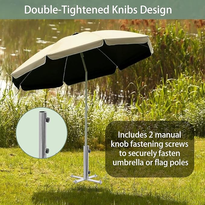 Beach Umbrella Stand Holders Heavy Duty Outdoor Base Umbrella Parasol Base Metal Grass with 4 Forks Spikes (Fit 1.1in-1.5in Pole,Galvanize) for Beach,Sand,Yard,Lawn