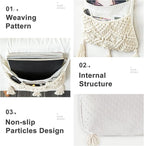 Mkono Macrame Couch Organizer Remote Control Caddy Sofa Armrest Armchair Bedside Storage Holder Bag for TV Remote, Magazine, Books, Cell Phone, iPad, Boho Living Room Home Dorm Decor, Beige