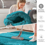 OLANLY 2x4 Machine Washable Runner Rugs for Hallway, Soft Fluffy Shaggy Bedside Rugs for Bedroom, Living Room, Indoor Floor Carpet for Kids Girls and Boys, Nursery Rooms, Home Decor Aesthetic, Teal
