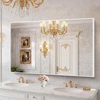 BONEWEI White Bathroom Mirror,55x36 inch Wall Mirror for Bathroom Wall Mounted,Large Rectangle Mirror for Bathroom Over Sink,Modern Metal Frame for Living Room,Bedroom Entryway,Horizontal/Vertical