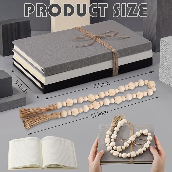 Feifeiya 3 Pieces Faux Decorative Books Set for Home Decor Fake Book for Shelves Coffee Table Stacked Linen Covered Display Notebook with Wood Bead Bookend Gift for Living Room(Modern Black)