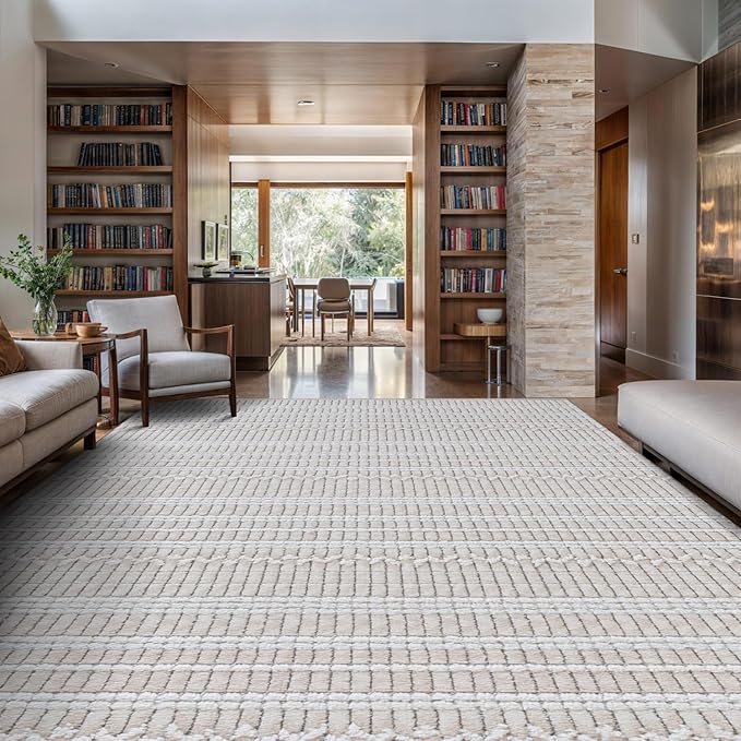 Modern Indoor Rug Stripe 5x7 Area Rugs for Living Room Luxury Kitchen Bedroom Durable Soft Geometric Durable Low and High Pile Stain Resistant Non Shedding Area Carpet 5x7