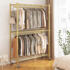 BATHWA Heavy Duty Garment Rack on Wheels, Rolling Clothes Racks for hanging clothes, Modern Closet Wardrobe Clothing Rack with 8 Side Hangers, Gold
