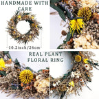 10 Inch Handmade Dried Flower Wreath - Small Real Plant Floral Wreath, Rustic Boho Wall Decor for Home, Door, Window, Wedding, Fall Decor