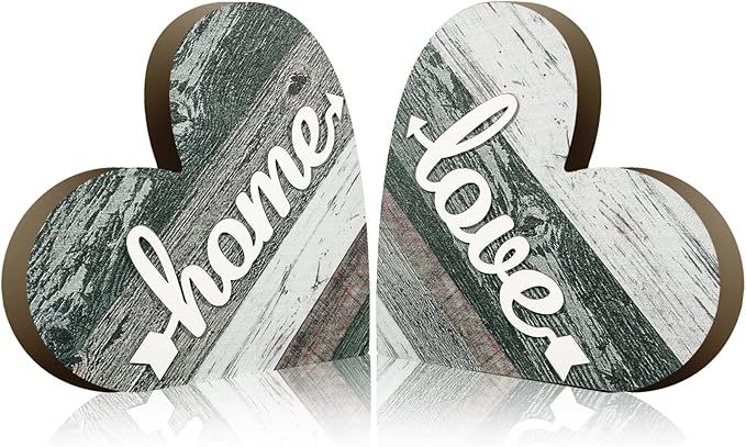 Jetec 2 Pcs Rustic Decorations for Living Room Home Shelf Mantel Entryway Table, Farmhouse Knick Knacks Christian Table Centerpiece Wooden Heart Decor for Dining Room Housewarming Gift(Vintage Style)