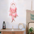 Pretty Jolly Pink Tree of Life Dream Catcher Wall Decor with Luminous Beads Handmade Crystal Stones Dreamcatchers Wall Hanging with Small Butterfly Pendant for Bedroom Wedding Party Wish Gift